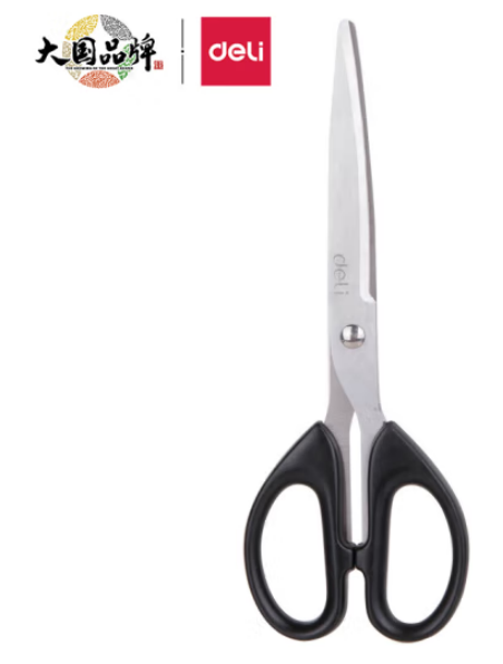 得力(deli)180mm中号办公生活剪刀 黑色6009